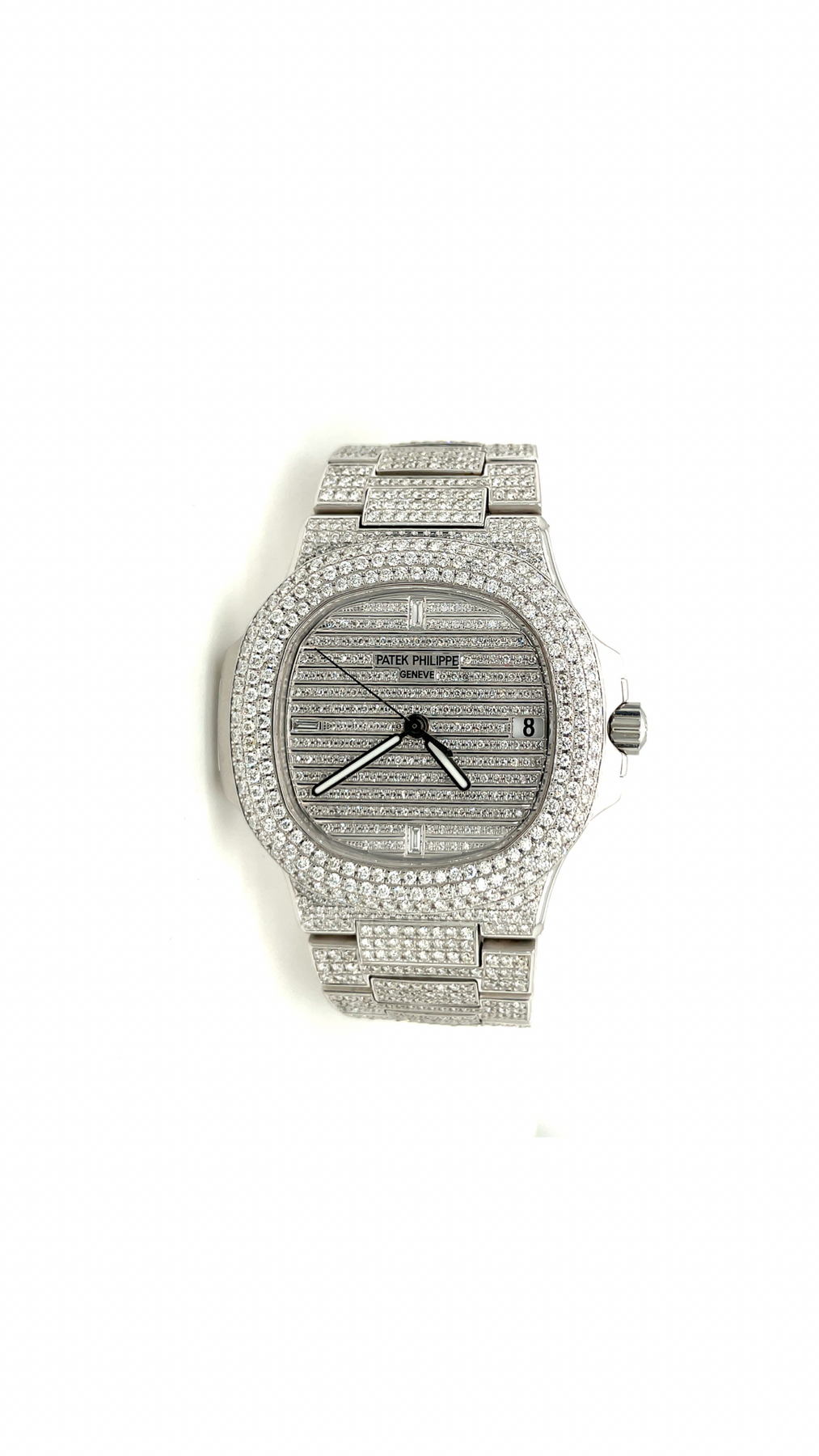 Patek Philippe Nautilus 5719 1G 001 aftermarket case and diamonds